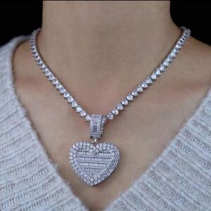 Tennis heart locket necklace 16 inches